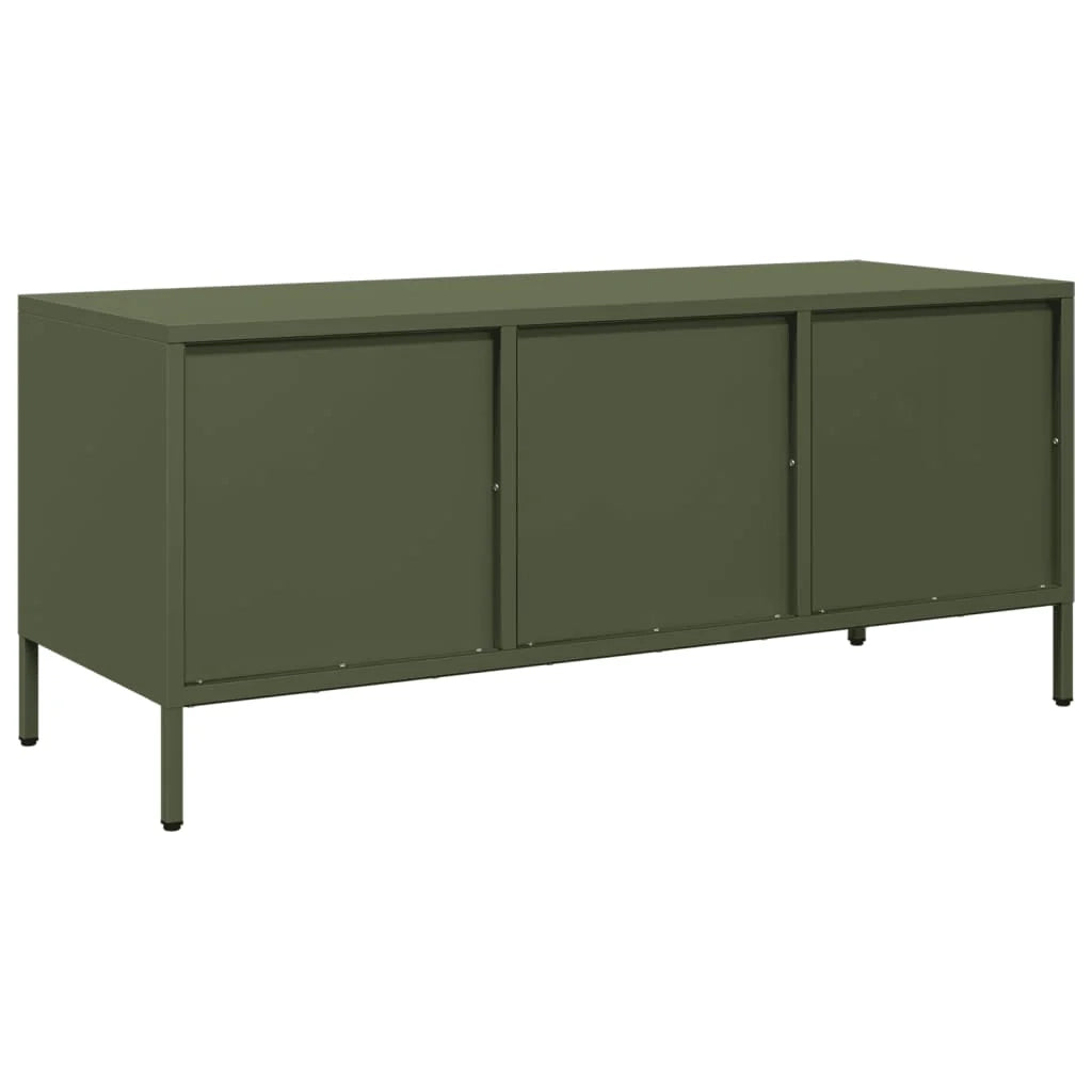 Mobile TV multimediale scaffale TV credenza TV sala da pranzo soggiorno camera da letto verde oliva 101,5 x 39 x 43,5 cm acciaio laminato a freddo verde 02_0028254