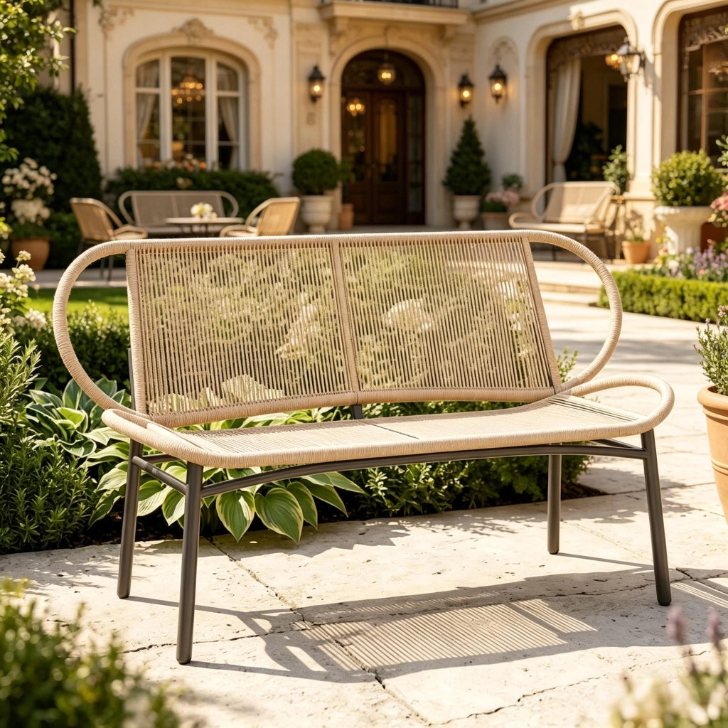 PANCA DA GIARDINO 138x62x83 cm in rattan PE e metallo nero/naturale
