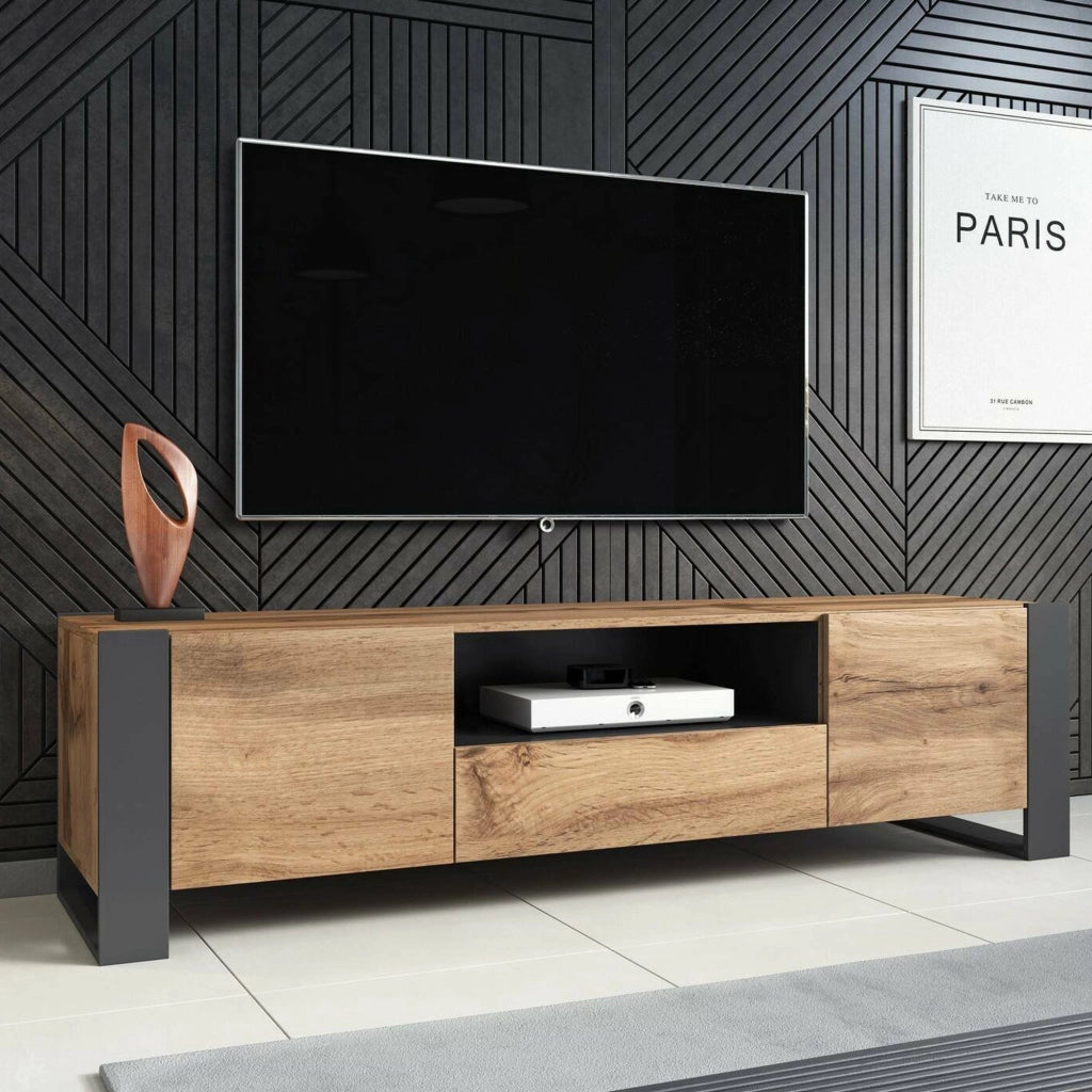 Dronero, Mobile Porta tv 3 Ripiani, 180x44x48h cm Marrone Rovere Nodi