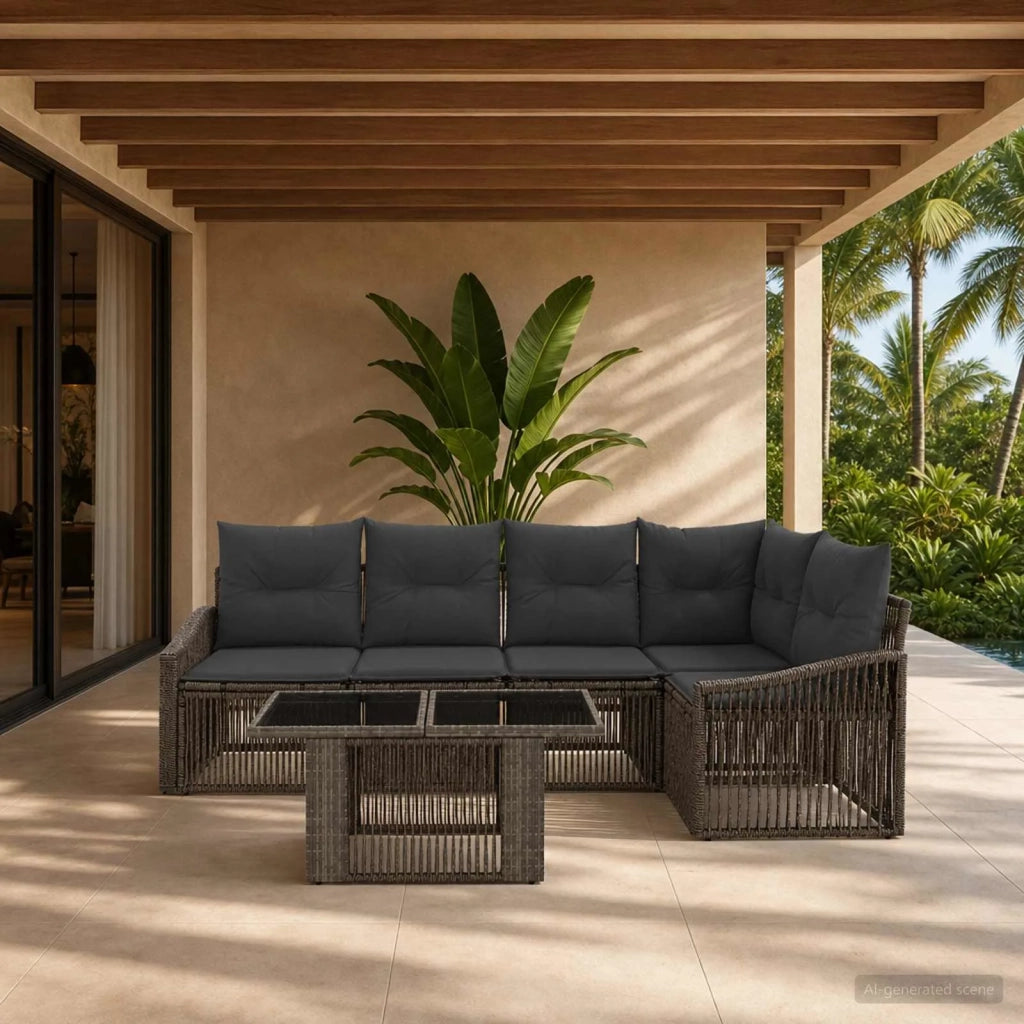 Set Divano da Giardino 6 pz Grigio e Grigio Scuro polyrattan 3437249