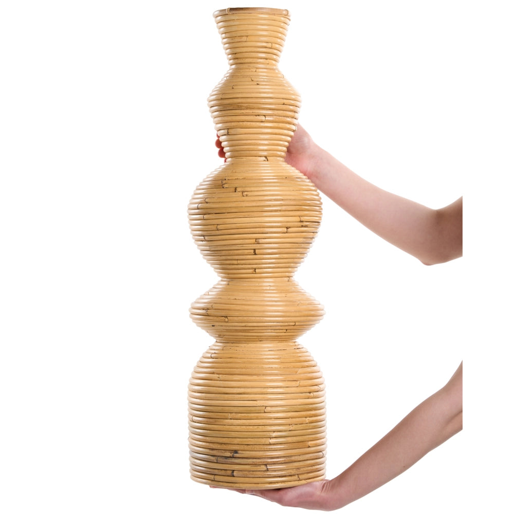 Vaso in rattan naturale da 70 cm, decorazione per interni ed esterni, in stile boho rustico intrecciato