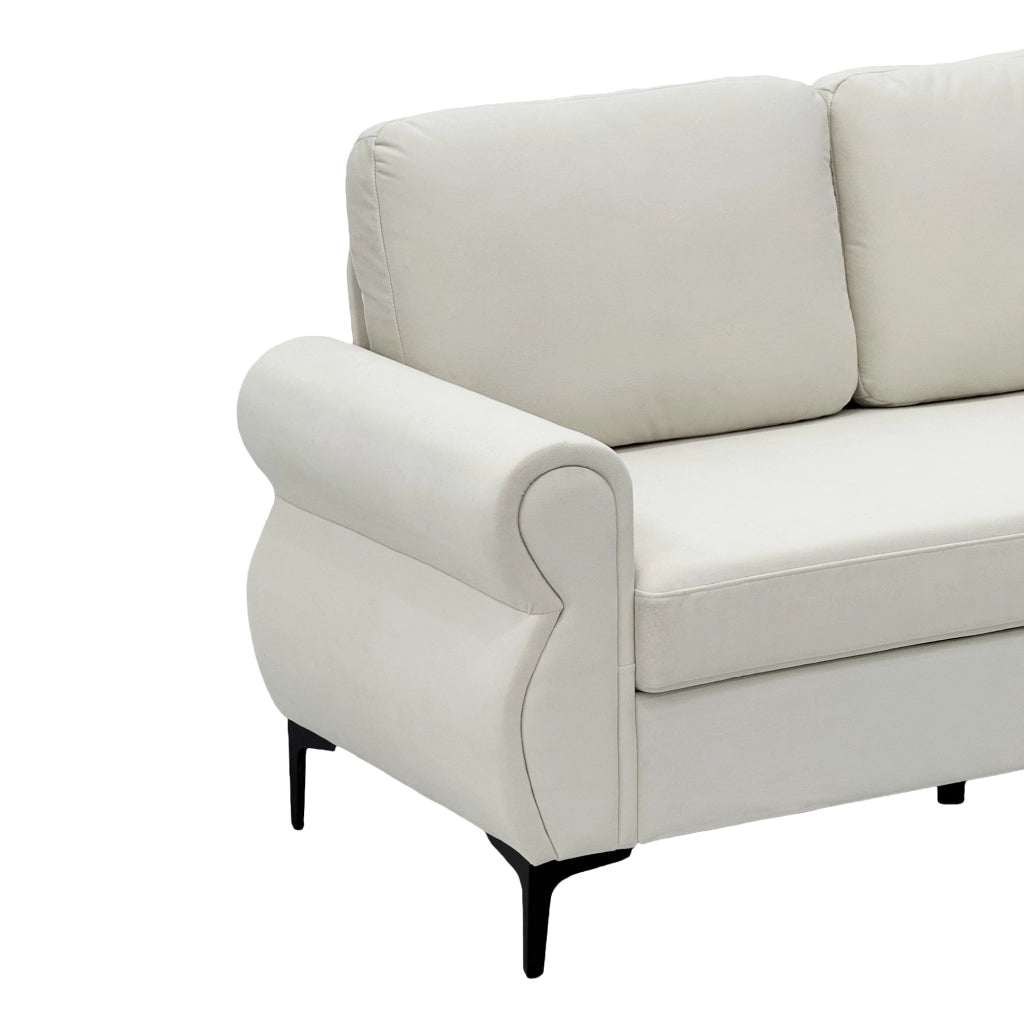 Divano lineare con seduta ergonomica e cuscini sfoderabili in tessuto bianco crema