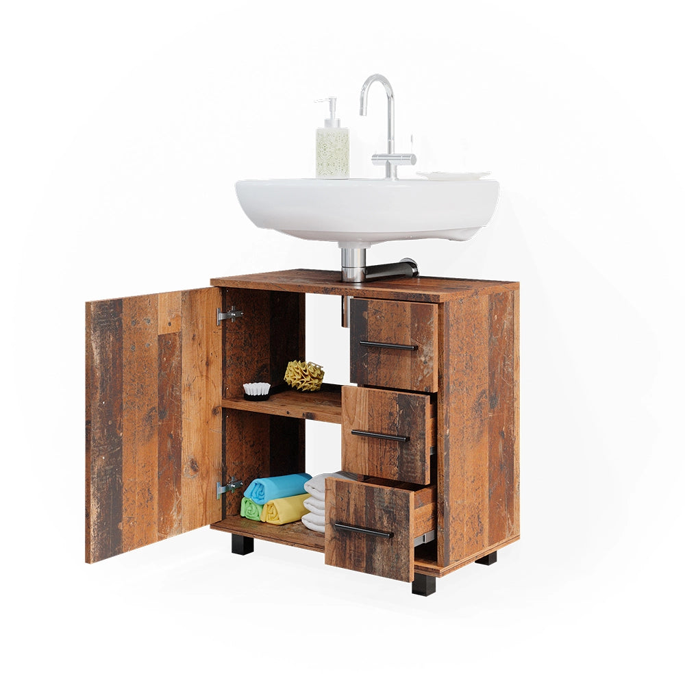 Vicco Mobile sottolavabo per bagno Rovere rustico 60 x 60 cm con anta e 3 cassetti