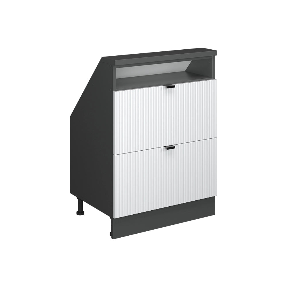 Mobile cucina sottotetto R-Line Ondulazione bianca/Antracite 60 cm con 2 cassetti Vicco