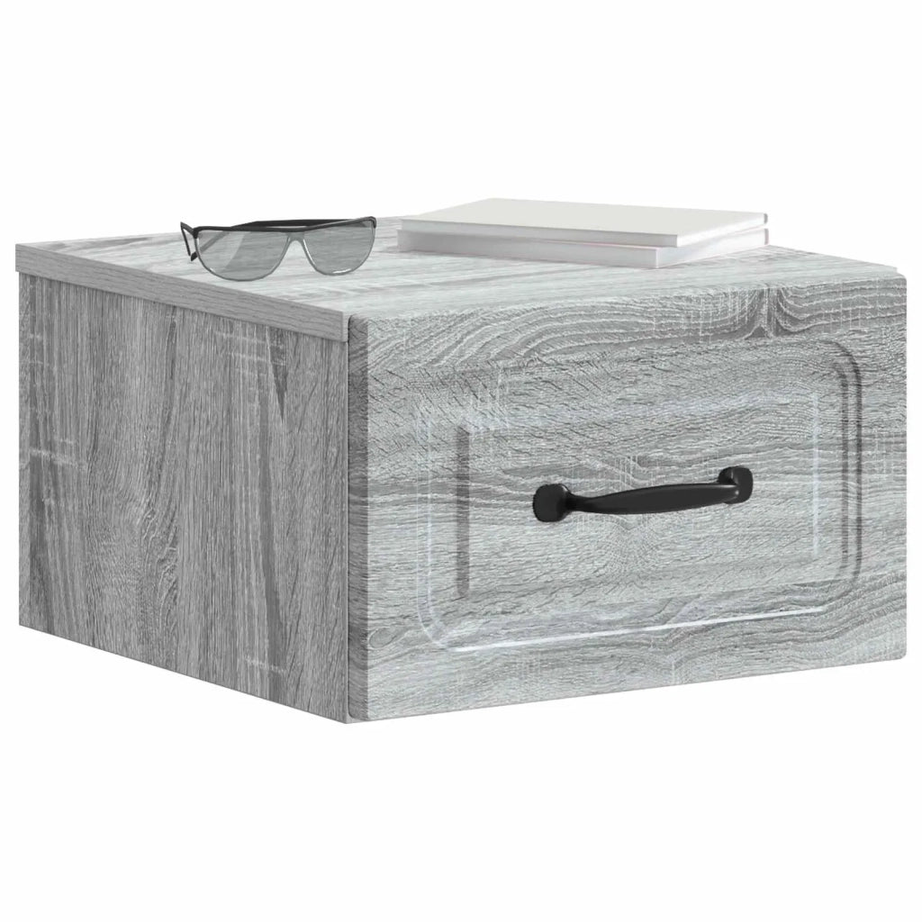 Set di 2 Comodini | Armadio da Notte | Mobiletto da notte a muro Grigio Sonoma 34,5 x 33 x 20 cm