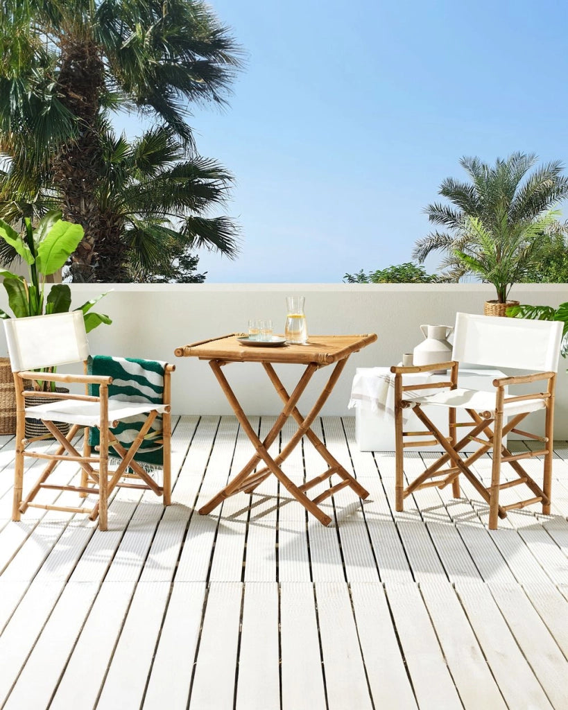 Set di 2 Sedie da Regista in Legno Chiaro di Bambù Pieghevoli interno esterno stile moderno boho