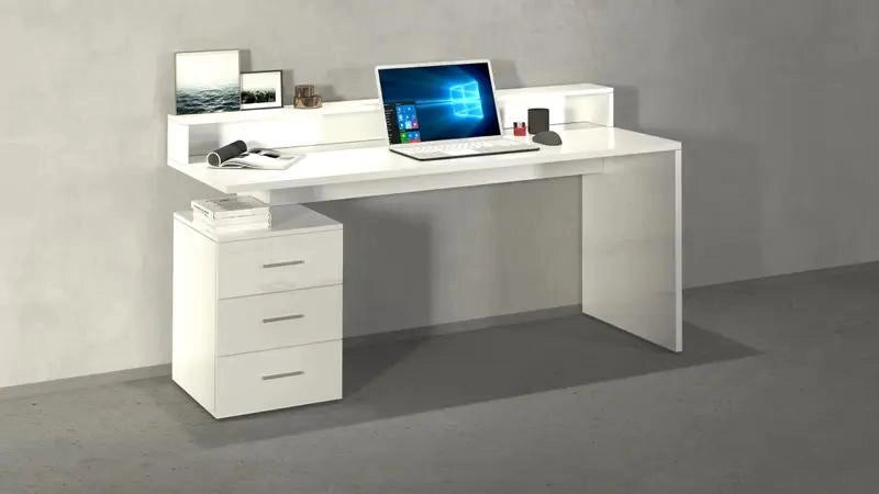 Scrivania Angolare Moderna New Selina con Sopralzo e 3 Cassetti