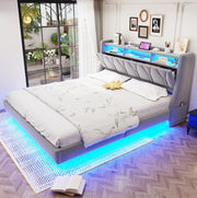 Letto matrimoniale imbottito 180x200 cm grigio chiaro con LED