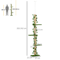 Albero Tiragraffi per Gatti Asta Regolabile a Soffitto Alto 202-242 cm Verde