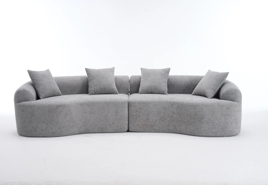 Divano angolare modulare 4 posti con design curvo e funzione componibile in chenille grigio