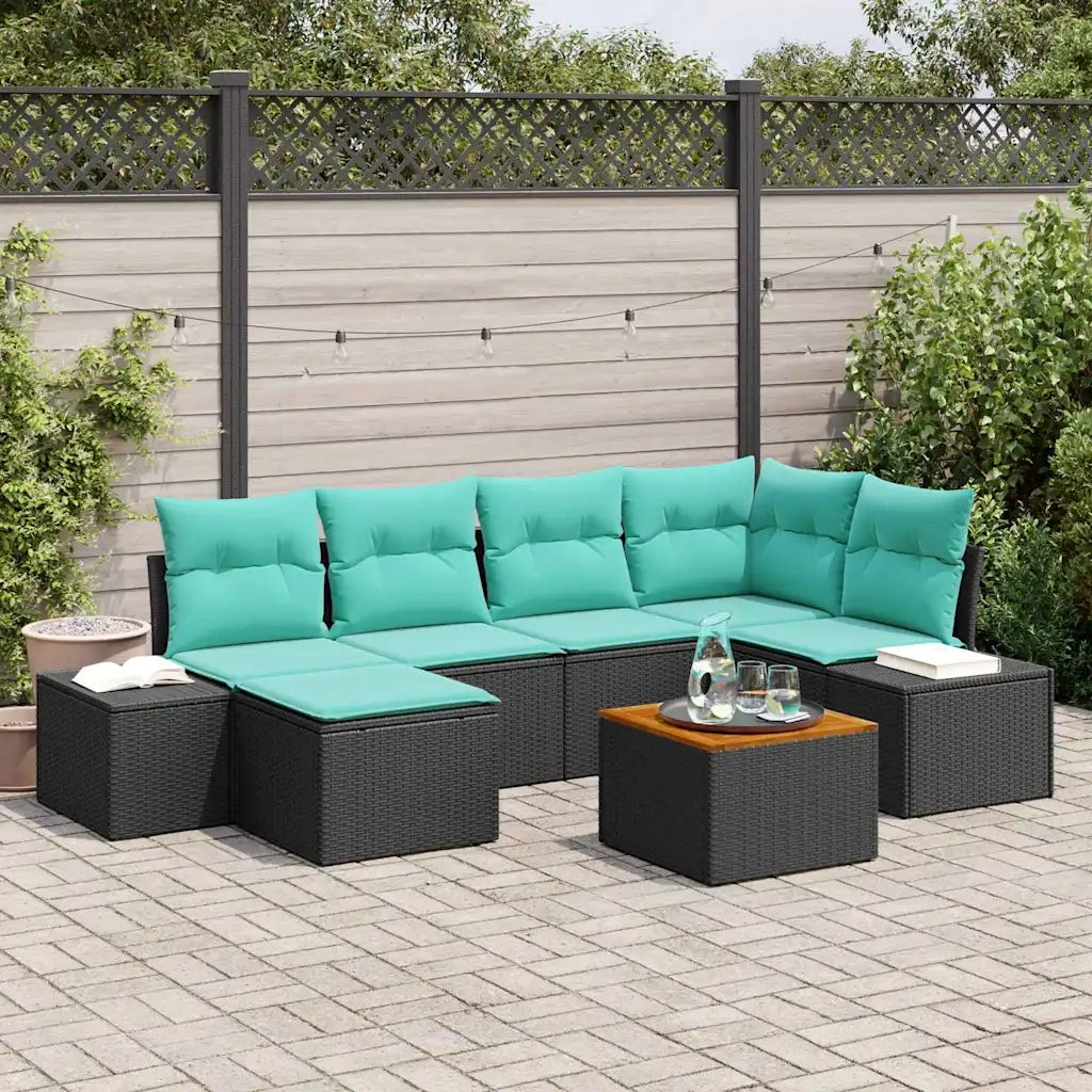 Set Divano da Giardino 7 pz Nero polyrattan 3347984