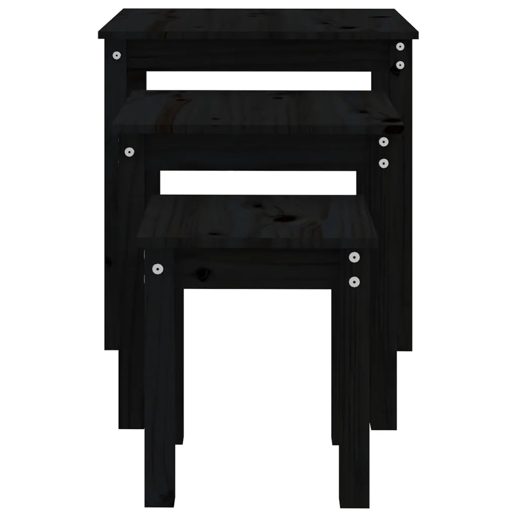 Tavolini a Incastro 3 pz Nero in Legno Massello di Pino cod mxl 17135