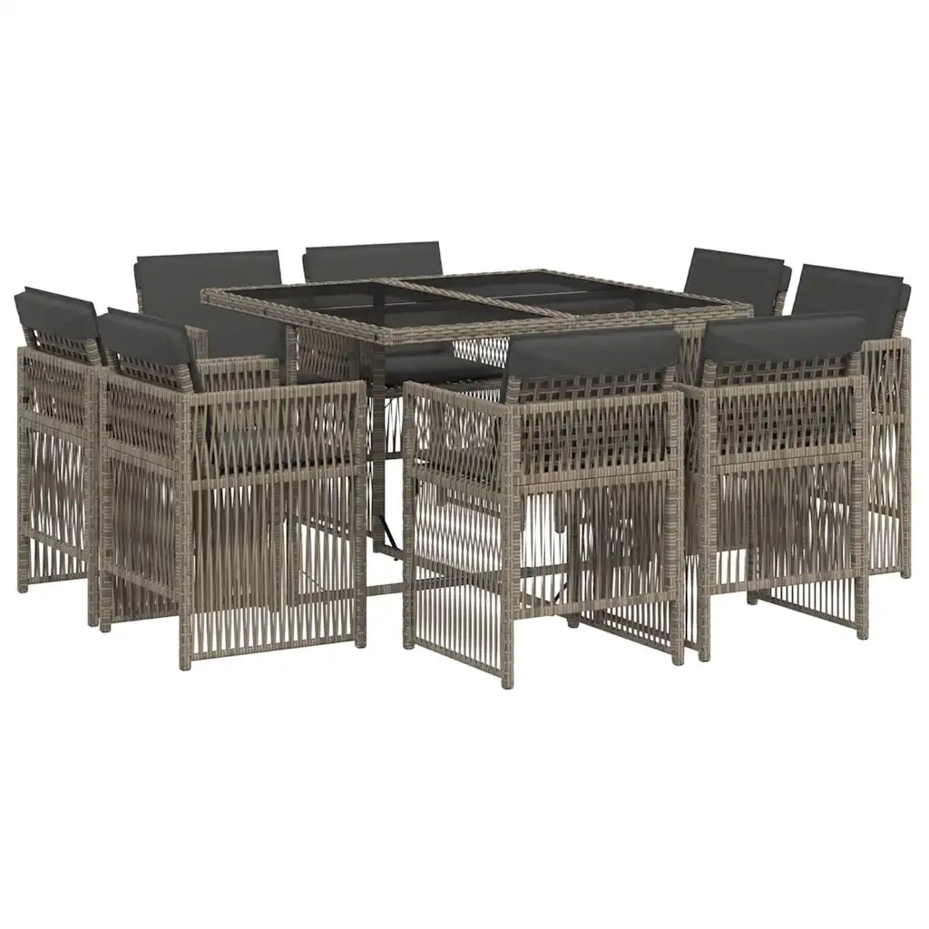 Set da Pranzo da Giardino 9 pz con Cuscini in Polyrattan Grigio