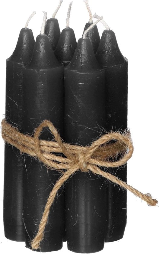 Set di candele in cera nera (7 pezzi) con durata di accensione di 4+ ore, candele a stantuffo da 11 cm e candele a tavola monocolori
