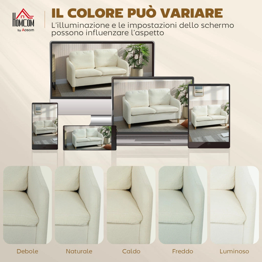 Divano 2 Posti Moderno 137x69x82 cm con Cuscini Spessi e Rivestimento Sherpa Crema