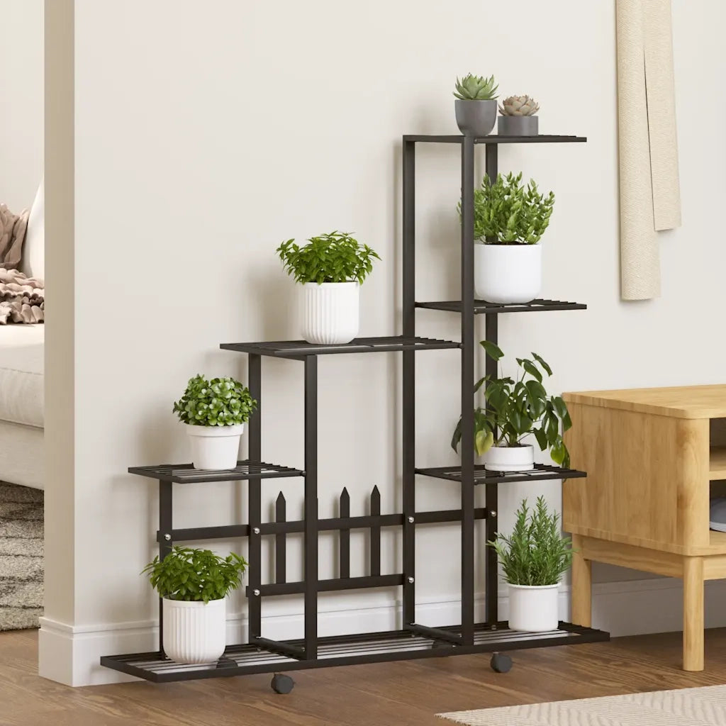 Portapiante | Sostegno per piante con Ruote 94,5x25x92,5 cm Nero in Metallo