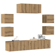Set Mobile TV 7 pz Montato a Parete Rovere in Legno Multistrato