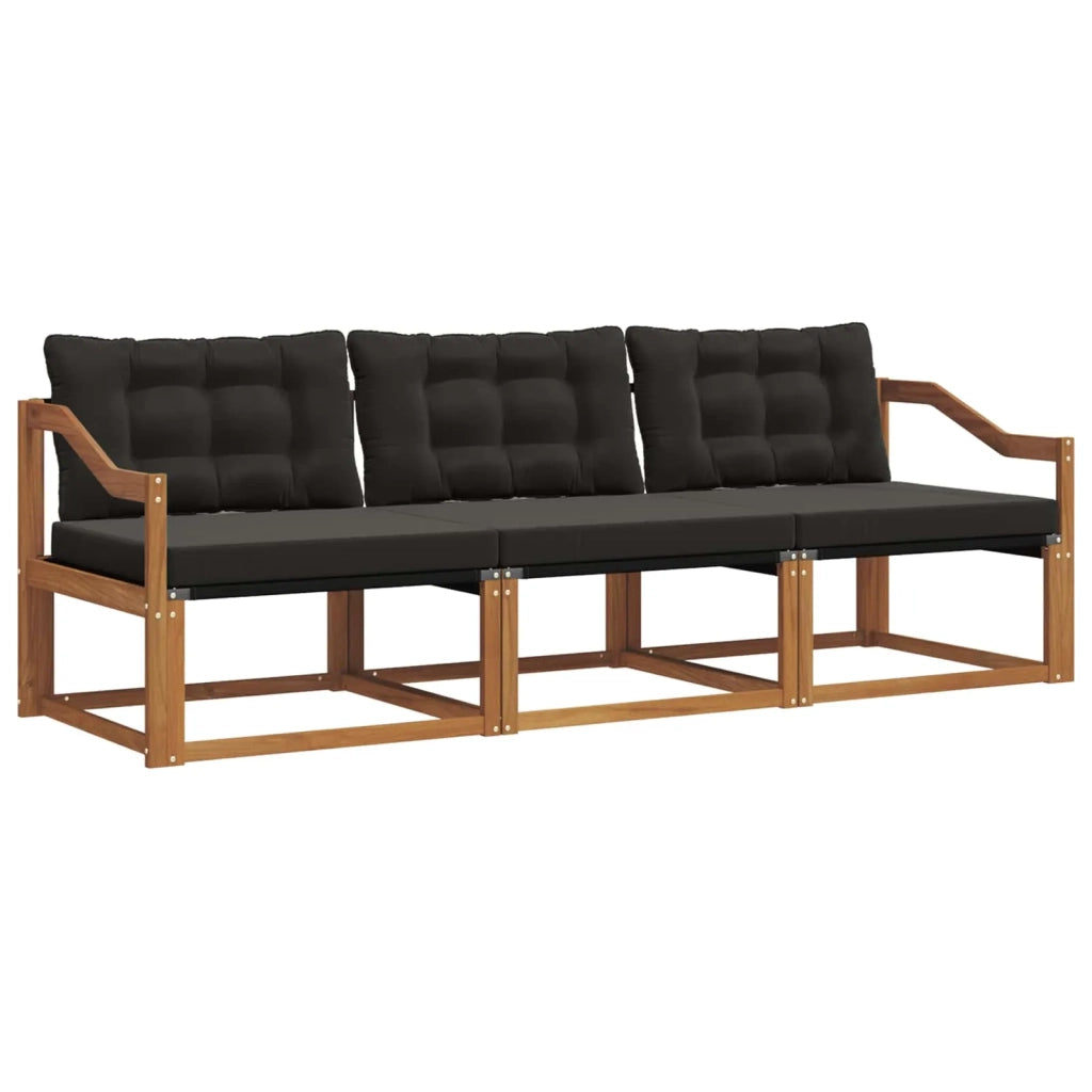 Set di divani da esterno con cuscino 3 pcs Naturale e Nero