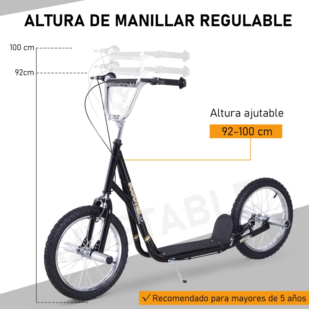 Scooter per bambini 5+ anni con ruote 16' pneumatici ¨C zephmum ¨C 143x58x92-100 cm nero