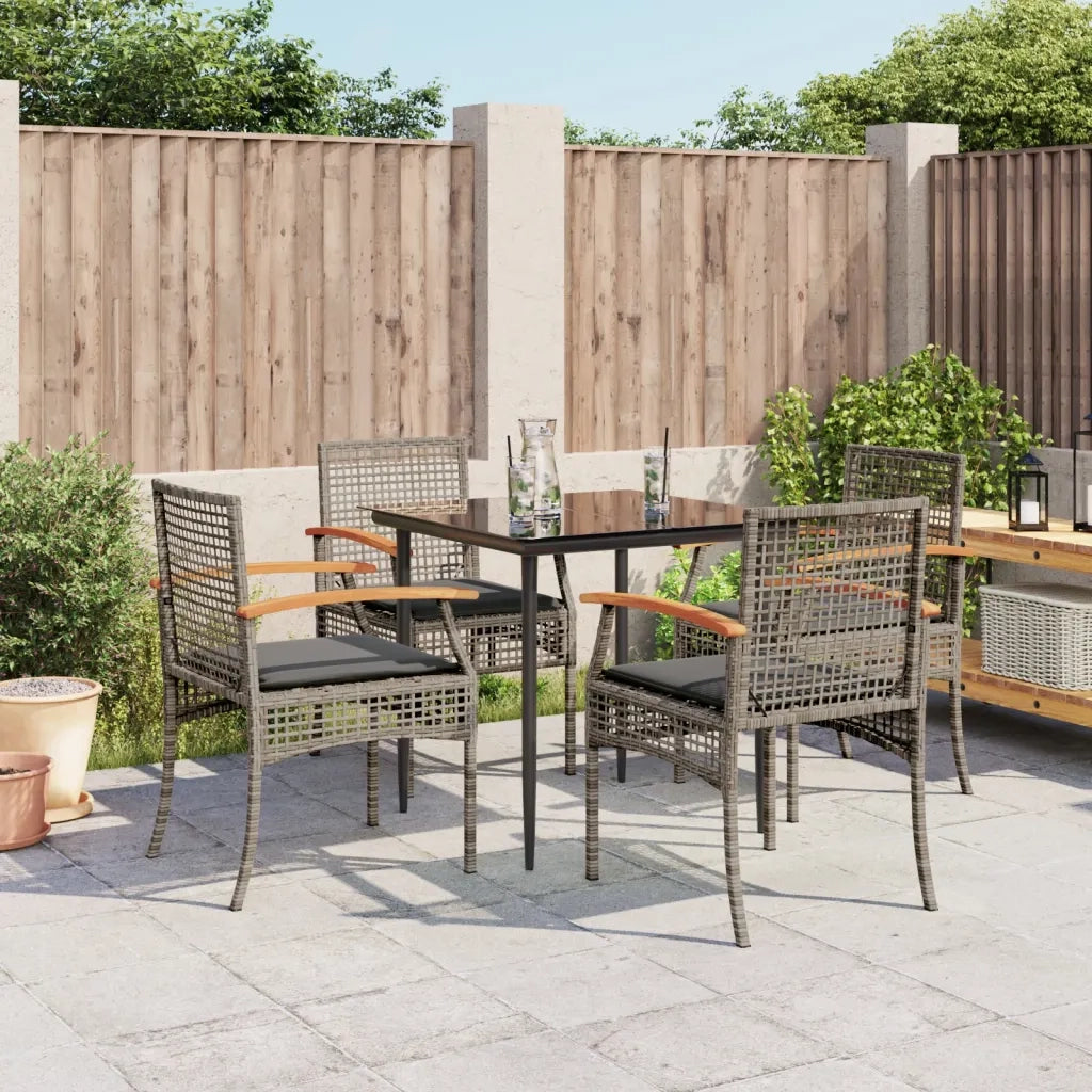Set da Pranzo da Giardino 5 pz con Cuscini in Polyrattan Grigiocod mxl 89397