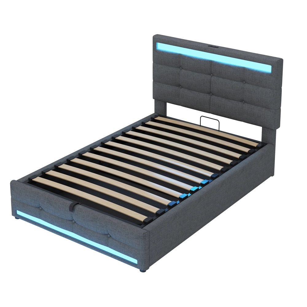Letto bambini - Xylo - 90x200 cm LED lino grigio