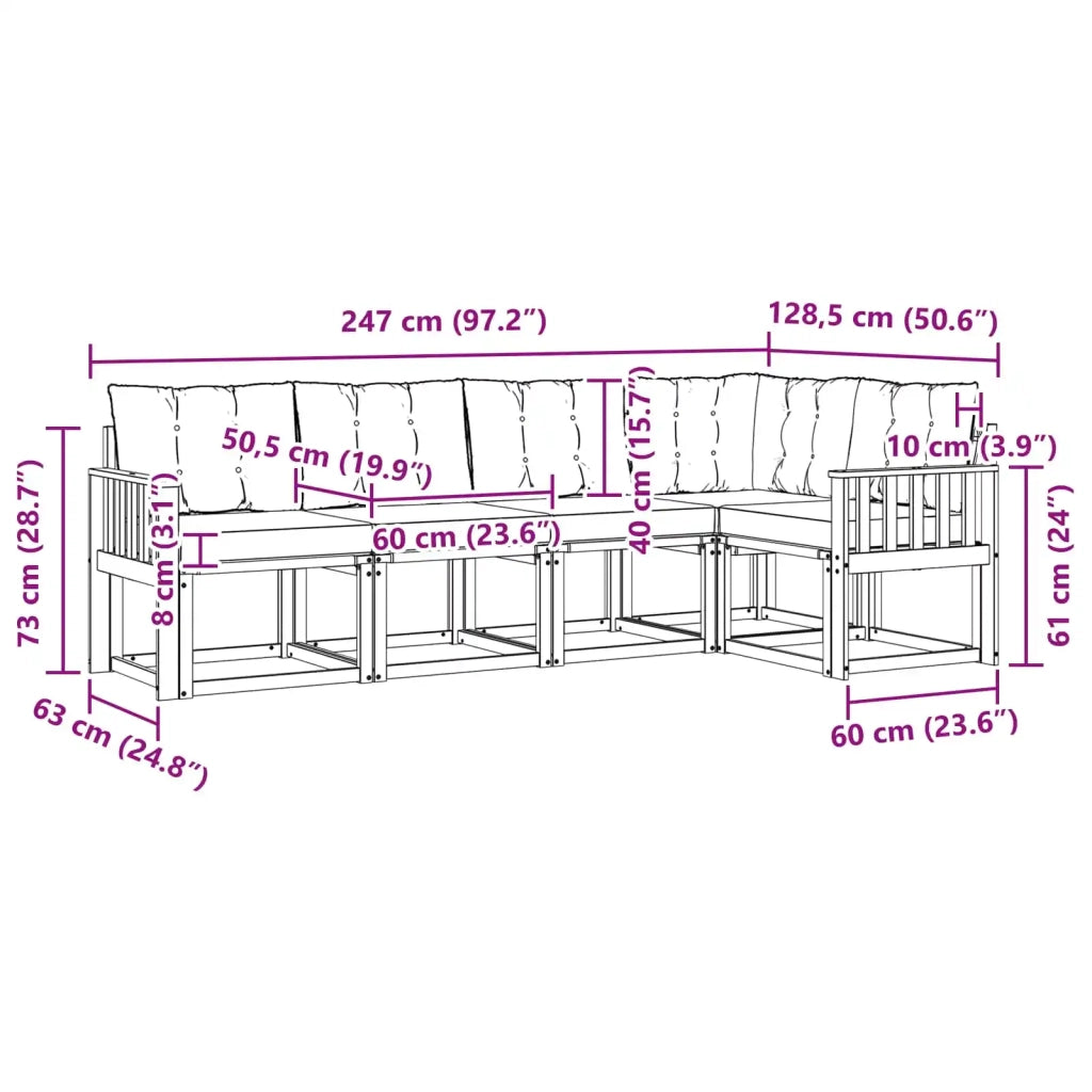 Set di divani da esterno con cuscino 5 pcs Bianco e Beige
