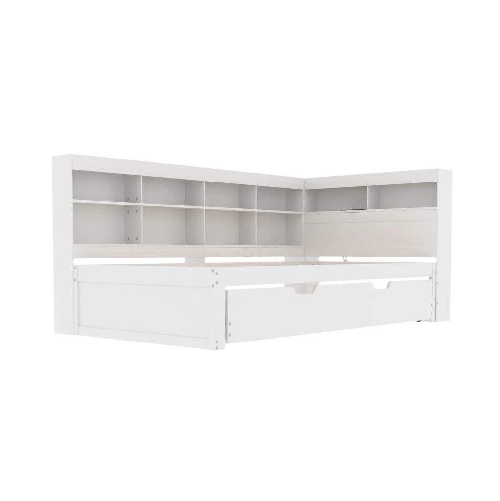 Letto multifunzione in legno 90x200 cm con letto estraibile, USB e vani contenitivi