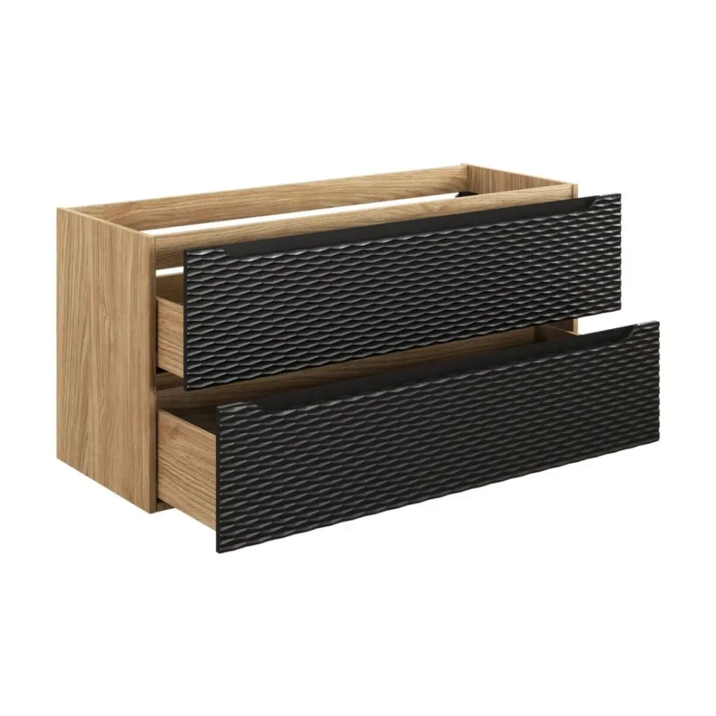Mobile sottolavabo YOKA – 2 cassetti – Rovere chiaro e nero – L120 × P46 × H57 cm – Da appendere