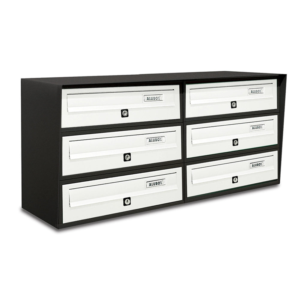 ALUBOX Cassette Postali Condominiali 6 Posti SLIM 37,8X77,5X30 Cm In Lamiera Zincata E Alluminio Cassetta Postale Da Esterno Condominiale Con Sistema Anti Prelievo COLORE: ANTRACITE BIANCO