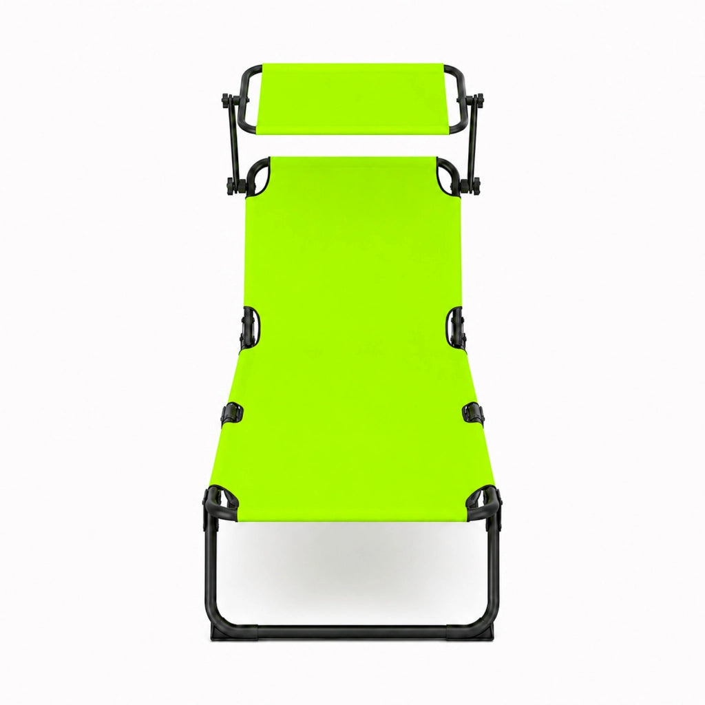 Lettino Prendisole Pieghevole Con Tettuccio Parasole Schienale Reclinabile Regolabile Telaio In Metallo Nero 187 x 53 x 24 Cm Verde Fluo