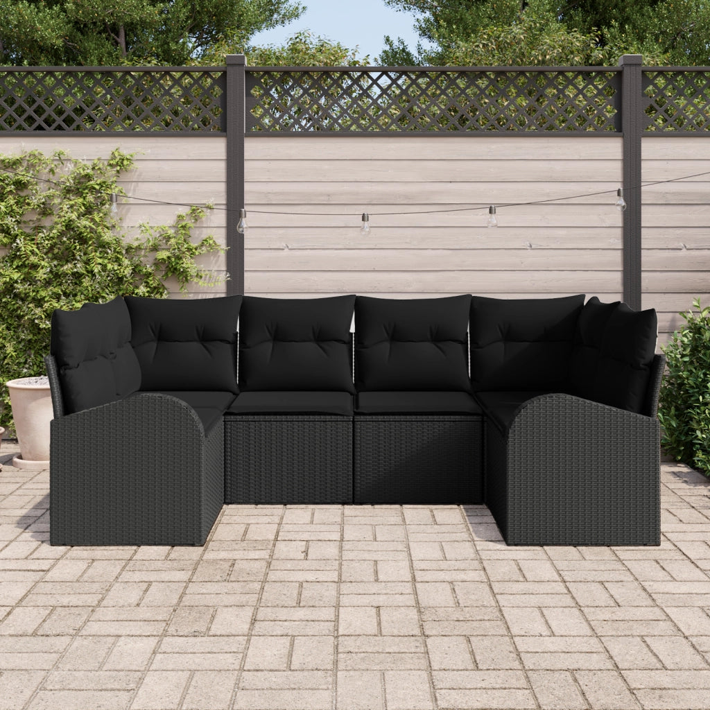 Set di Divani da Giardino  di 6 Pezzi con Cuscini Nero Polyrattan