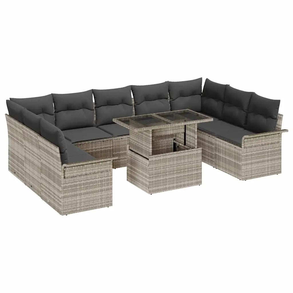 Set Divano da Giardino 10 pcs Grigio chiaro Poly Rattan 3348348