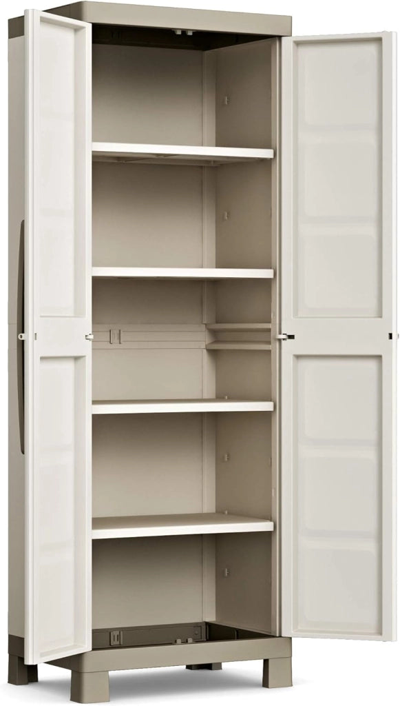 Armadio Alto in Resina con 4 Ripiani Regolabili e Chiusura Lucchettabile Colore Grigio e Nero Excellence Keter