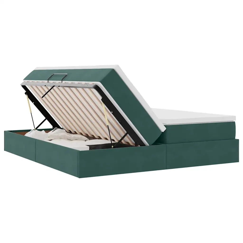Letto con contenitore e materasso Verde Scuro 200 x 200 cm