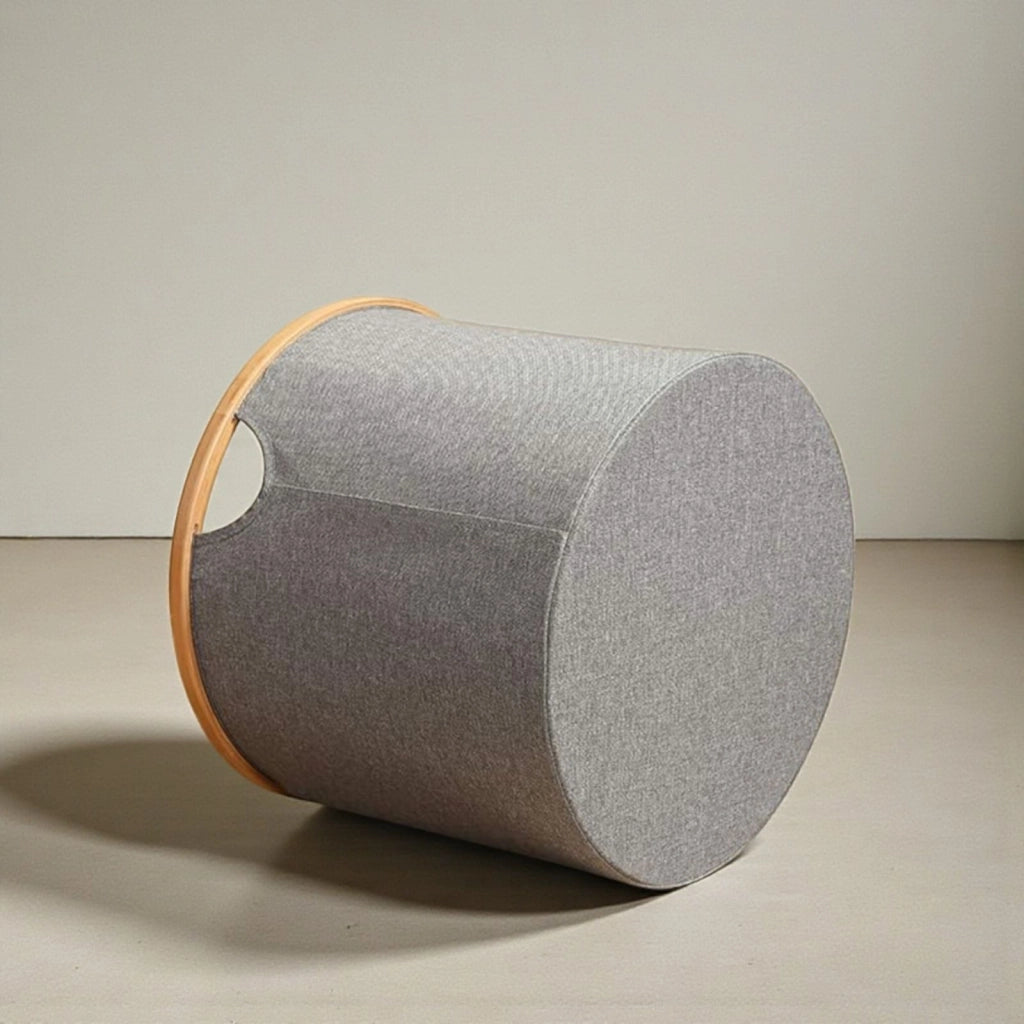 Cesto Portabiancheria Rotondo 45,5x35cm Grigio con Bordo Bambù Pieghevole 87741
