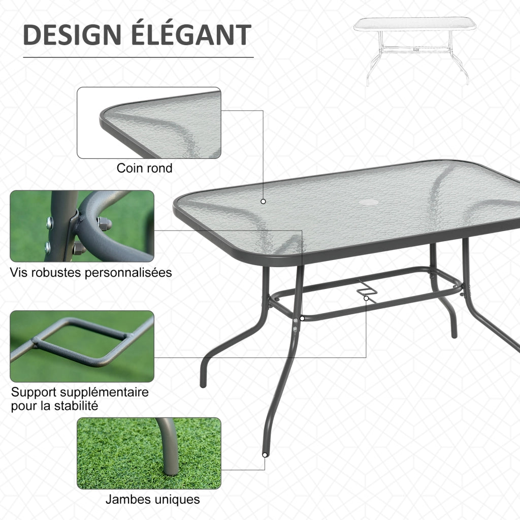 Tavolo da giardino rettangolare ¨C Xylo ¨C 120x80x70 cm metallo grigio piano vetro temperato