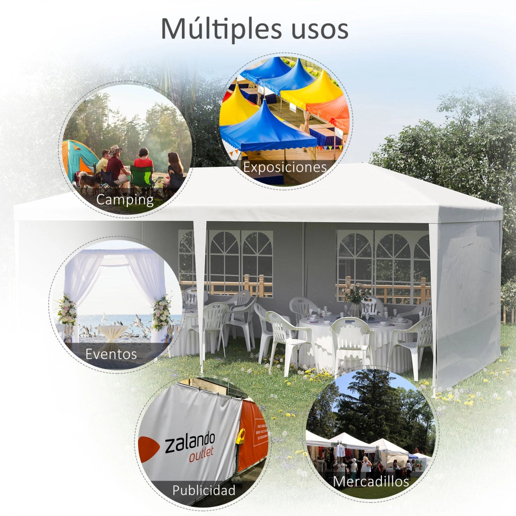 Gazebo da Giardino 6x3m con 4 Pareti e 2 Finestre ¨C Zephmum ¨C Bianco
