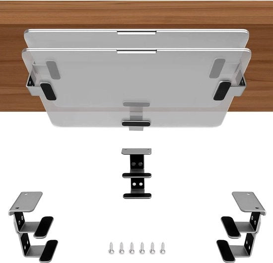 Supporto per laptop - supporto per tavolo 2 livelli in alluminio - supporto per tavolo - protezione anti graffio con silicone - argento.