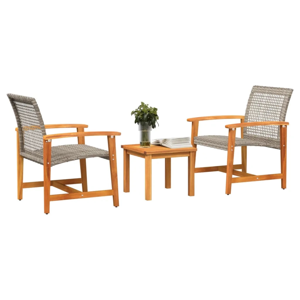 Salotto da Giardino-Set da Bistrot 3 pz Grigio in Polyrattan e Legno di Acacia