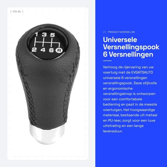 Manettino di cambio universale - 6 marce - Pelle PU - Metallo di alta qualità - Installazione semplice - Progettazione ergonomico - Manettino di cambio
