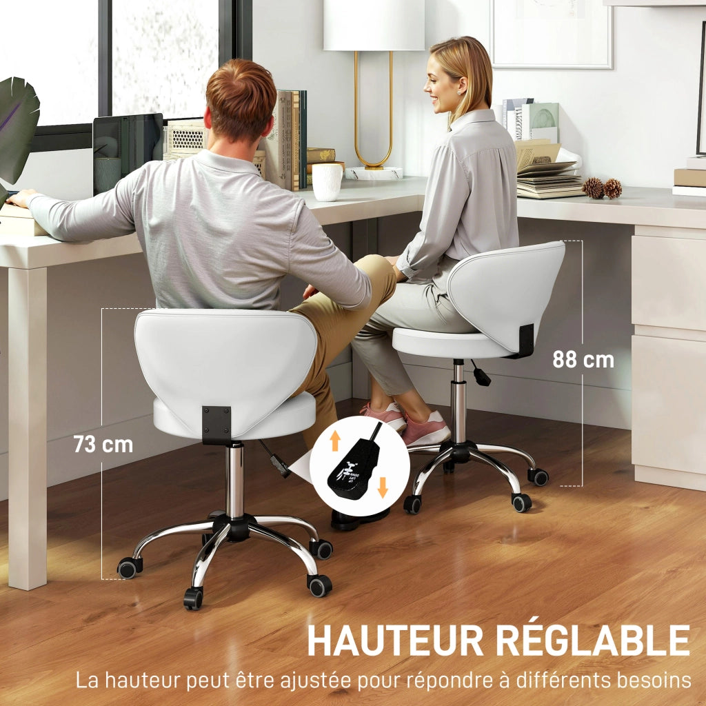 Sgabello con rotelle e schienale regolabile ¨C zephmum ¨C PU 73-88 cm bianco