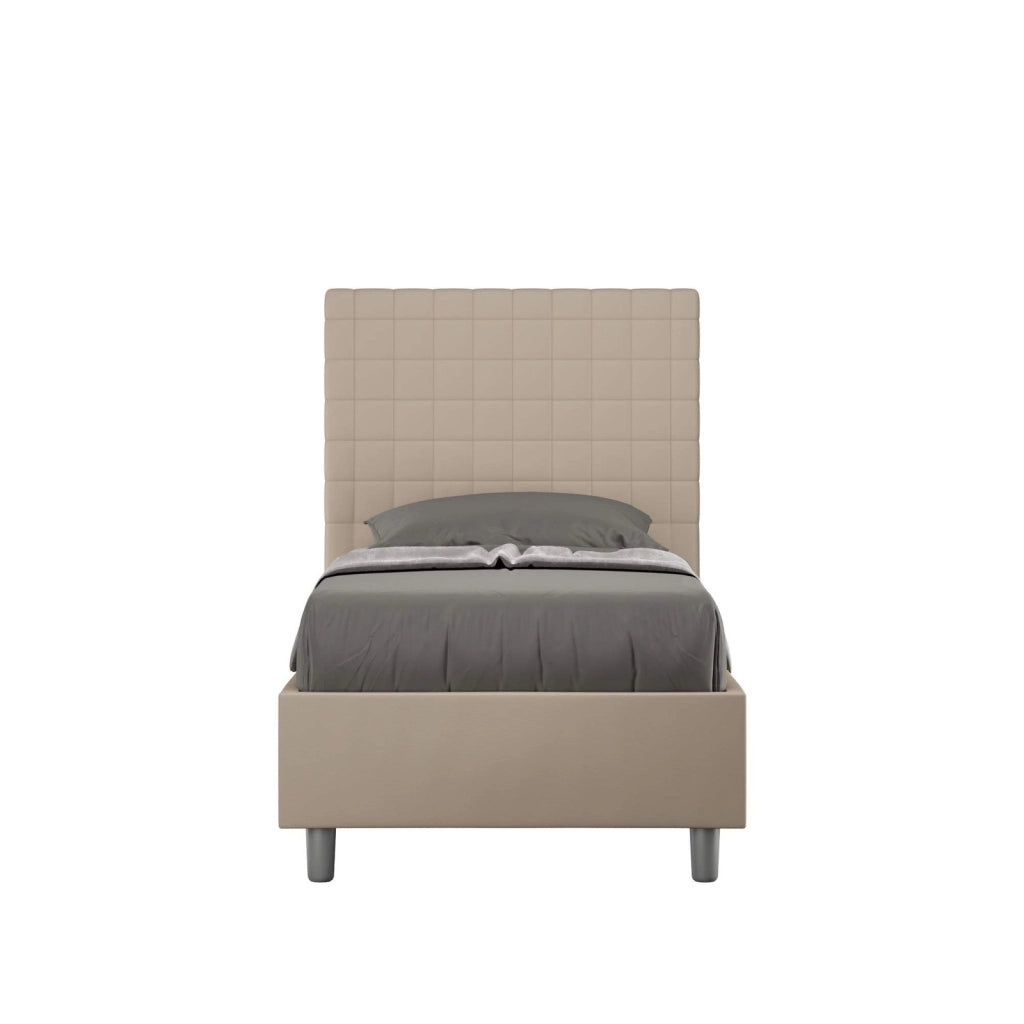Letto singolo senza rete imbottito 80x210 similpelle tortora Sunny