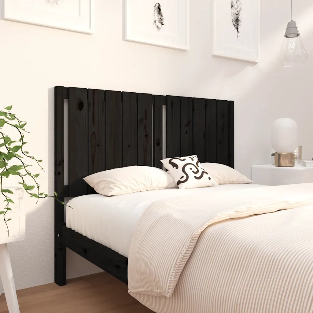 Testiera | Testata per Letto Nera 125,5x4x100cm in Legno Massello di Pino