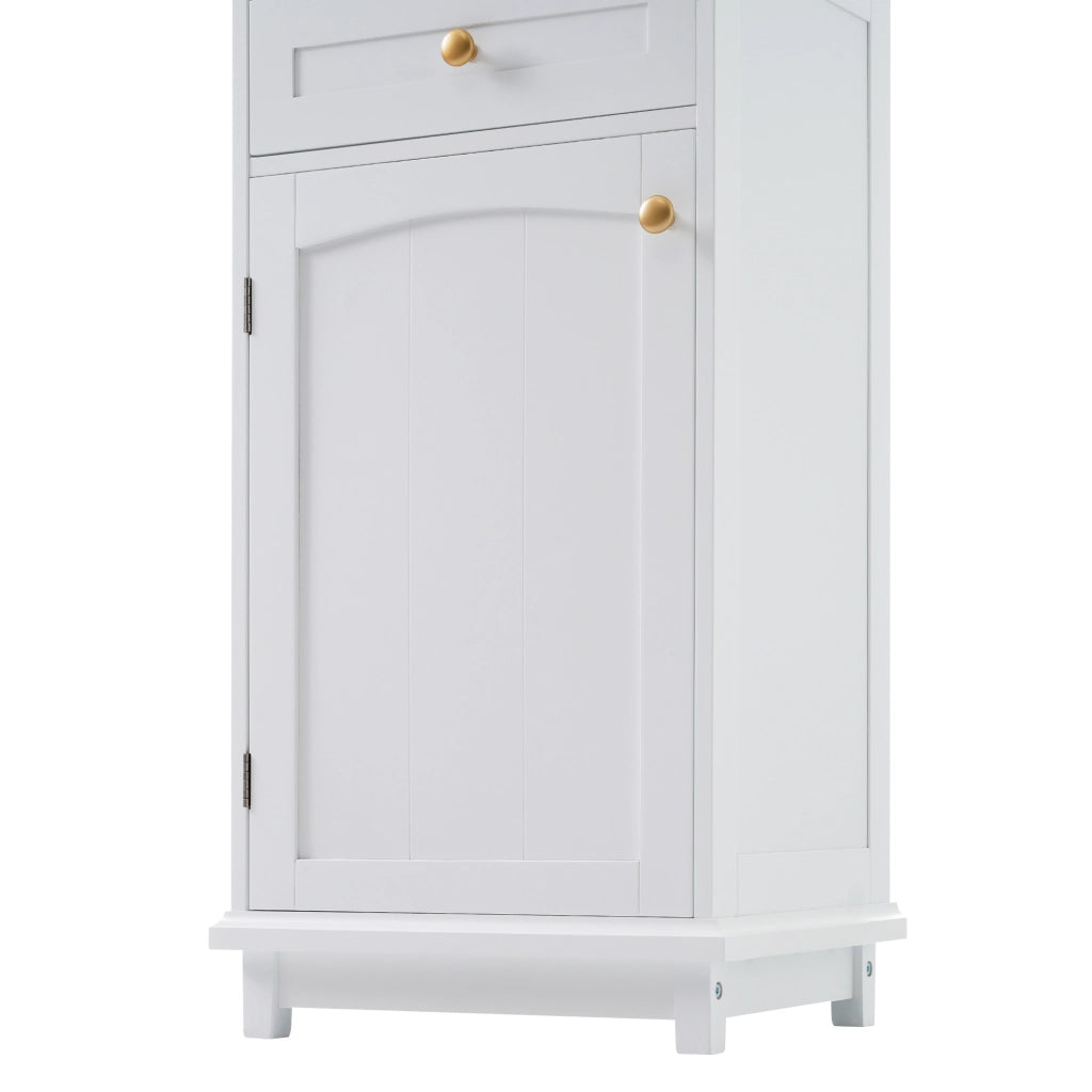 Armadio da bagno in MDF e vetro, 45 x 36 x 160 cm, bianco, con 2 cassetti e ripiani regolabili