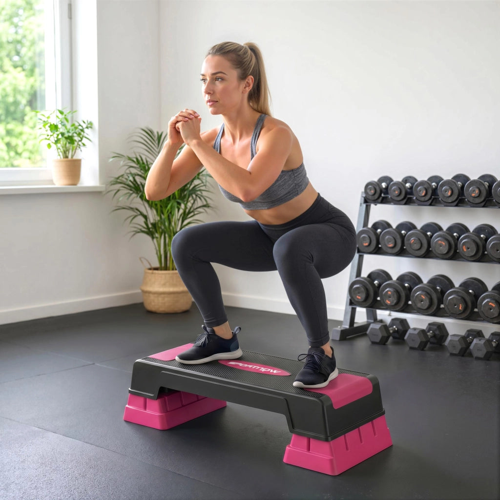 Step Aerobico Regolabile ¨C Xylo ¨C 3 Livelli Altezza 12/17,5/22,5 cm Antiscivolo Nero Rosa