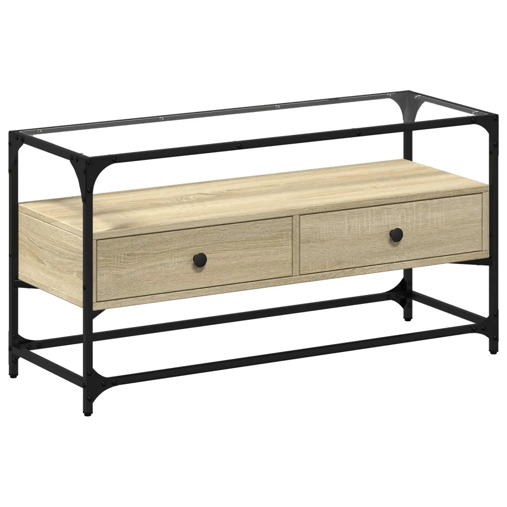 Mobile TV Piano-Credenza per TV-Console TV Vetro Rovere Sonoma 98x35x51 Legno Multistrato