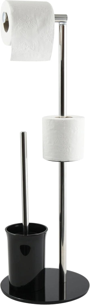 PIANTANA COLONNA ACCIAIO INOX PORTA SCOPINO BASE VETRO OVALE- Acciaio Inox Vetro Nero- SPIRE- pezzi 1