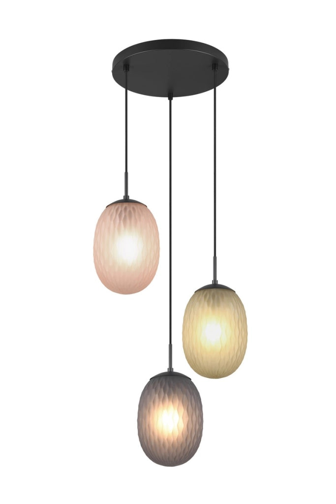 Lampadario Trio Facette nero vetro colorato Ø43 3xE27