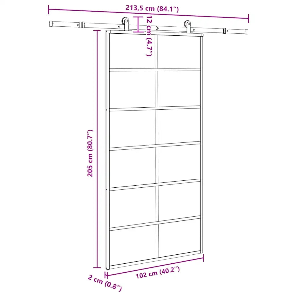 Porta Scorrevole con Ferramenta 102x205 cm Vetro ESG Alluminio 3332844