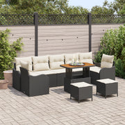 Set di Divano da Giardino a 10 Pezzi con Cuscini Nero Rattan Acacia